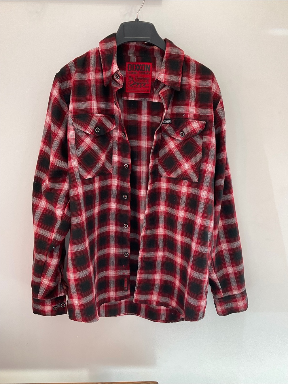 DIXXON “The Dillinger” Red and Black Plaid Button-Down Flannel Shirt